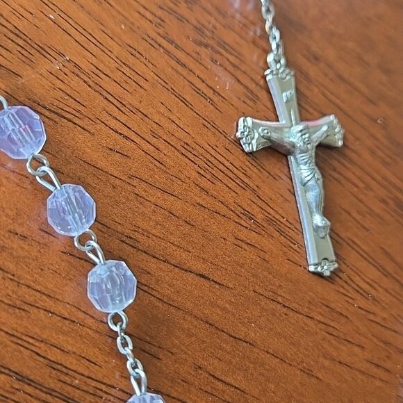 Crystal Rosary Clear Holy Land Necklace Cross Crucifix Catholic EAU De Lourdes - Picture 5 of 14